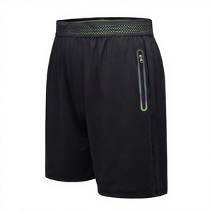 Shorts de sport décontractés pour hommes, respirants, à séchage rapide, taille élastique, en toile noire unie, sensation fraîche, vente en gros - Product Image 4