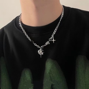 Nuova Collana con Ciondolo a Stella e <span class=keywords><strong>Luna</strong></span> in Stile Cubano Figaro per Uomo, Catene in Acciaio Inossidabile Punk, Gioielli Regalo - Product Image 4