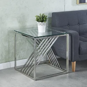 Akıllı tasarım altın End masa cam üst oturma odası mobilya paslanmaz çelik Metal yatak kanepe yan sehpa