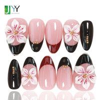 Ongles à presser haut de gamme fantaisie 3D motif fleur gothique, faits main, qualité supérieure, en gel acrylique sculpté, pointes d'ongles françaises professionnelles