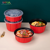 Bol en plastique pour restauration rapide Dora rouge et noir, boîte à soupe de nouilles à emporter, couvercle jetable, 450 ml, biodégradable, logo personnalisé, style classique, nourriture