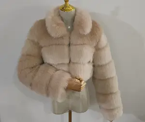 Fake Fox Pelz jacke mit Stehkragen Faux Fox Pelz Langarm Frauen Pelz Kurz mantel