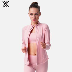 Vêtements de Sport en gros Fermeture Éclair Femmes Gym Porter Nouveau Style Coupe <span class=keywords><strong>Slim</strong></span> Rose Vestes De Yoga avec Trou Pour Le Pouce - Product Image 4