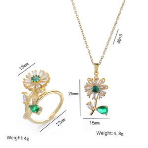 Luxus Full Zircon Rotate Sonnenblume Anhänger Halskette Edelstahl Ketten Spinning Daisy Flower Halskette Ring Schmuck Set - Product Image 6