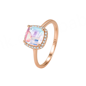 Bague en argent sterling 925 avec pierre de lune bleue, or rose, pierre de lune ronde, anneaux de pierre de lune en grappe - Product Image 5