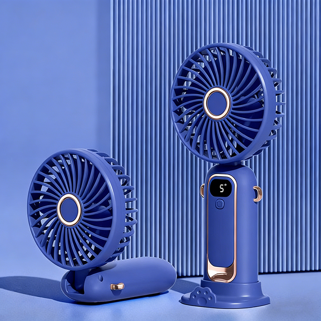 Electric Folding Small Handheld Rechargeable Battery LED Display Usb Handy Pocket Foldable Mini Portable Fans with 5 Speeds