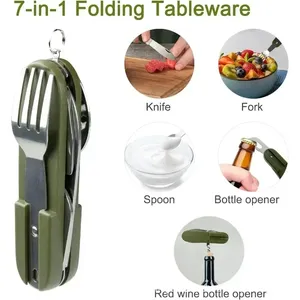 Ensemble de vaisselle pliable en acier inoxydable pour l'extérieur, ustensiles de camping multi-usages, équipement de pique-nique réutilisable, kit de vaisselle de voyage - Product Image 4
