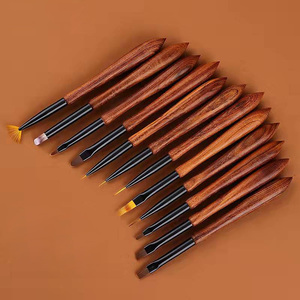 Ensemble de pinceaux à manche en bois pour nail art, poils synthétiques fins en nylon, pour peinture de pétales, gel UV, ombrage, forme éventail, pinceaux de manucure - Product Image 2