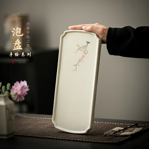 ถาดชงชาเซรามิคทรงสี่เหลี่ยม วาดลายด้วยมือ ถาดชาพอร์ซเลนชั้นเดียว ชุดชงชากังฟู สำหรับใช้ในช่วงบ่าย - Product Image 4