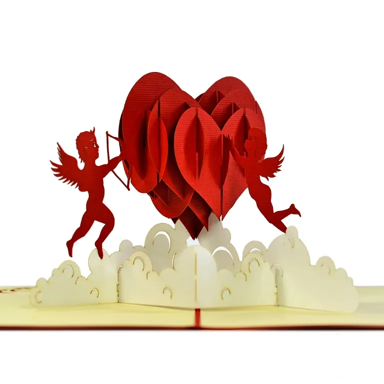 Good Price For Wholesale Cupid Angels With Heart Lovely Custom 3D Pop Up Greeting Cards Valentines