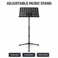 Statif Musik Teleskopik yang Dapat Disesuaikan, Warna Hitam Matte, dari Logam, dengan Klip Lampu, Tripod Lipat untuk Berlatih