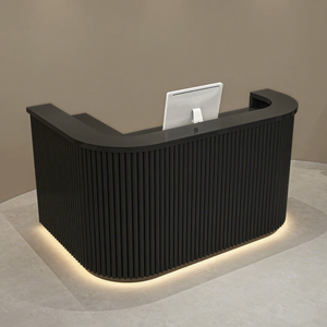 Mostrador de Recepción Moderno con Diseño Curvo Acanalado e Iluminación LED, Mueble de Recepción para Salón de Belleza, Hotel u Oficina - Product Image 4