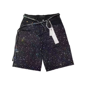 Custom Men's <b>Harem</b> <b>Shorts</b> Distressed Worsted Vintage Diamond Baggy Acid Wash Raw Hem All-rhinestone Design Summer Hip Hop - Product Image 5