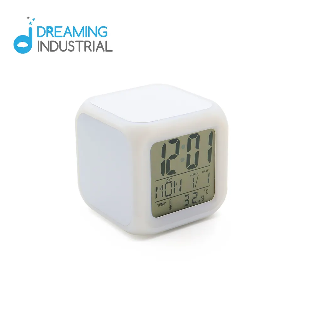 Réveil numérique à Sublimation blanche, 7 couleurs différentes, LED, horloge de bureau lumineuse