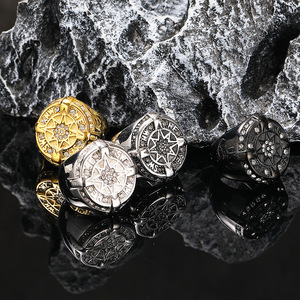 2024 Bắc Âu Viking 18K Vàng Mạ Thép Không Gỉ La Bàn Vòng Sao khảm Zirconia Vintage Punk Vòng Cho Nam Giới - Product Image 4