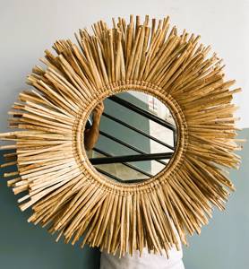 Miroirs artisanaux en jacinthe d'eau, formes variées, miroir rond avec cadre tissé en forme de fleur, décoration murale en fibres naturelles pour chambre à coucher - Product Image 6