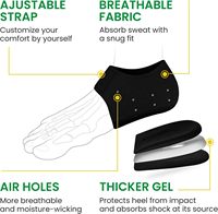 Sol Dalam Sepatu Olahraga Besar Warna Hitam, Nyaman, Bernapas, Pelindung Tumit Gel untuk Plantar Fasciitis, Bantalan untuk Pria & Wanita, Tendinitis Achilles