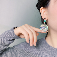 Boucles d'oreilles en argent S925 exagérées, luxueuses et sophistiquées, en forme de coquille d'ormeau ronde avec cristaux, pour femmes
