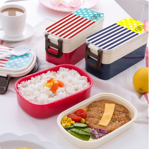 Striped Plastic <b>Lunch</b> <b>Box</b> 2 Layer With Cutlery For Children Rectangle Microwave Safe - Product Image 1