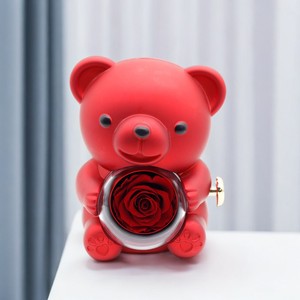 Caja de Joyería con Oso Giratorio y Flor Eterna, Regalo para el Día de San Valentín, Caja para Anillo y Collar, Caja de Flores Eternas - Product Image 3