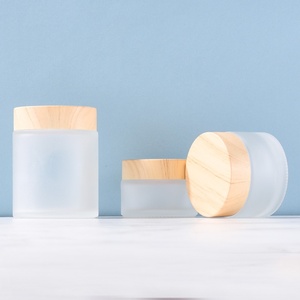 High Grade Glass Face Cream <b>Jars</b> 50g Body Scrub Loose Powder <b>Jar</b> Cosmetics Packaging Containers With Wood Grain Cap - Product Image 4