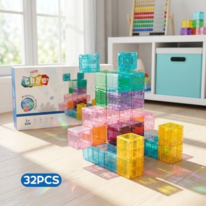 Bloques Magnéticos Transparentes, Juego de Construcción STEM para Niños |   Cubos de Construcción Educativos Coloridos, Venta al Por Mayor de Fábrica - Product Image 1