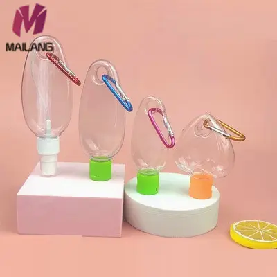 Uống Rõ Ràng 50Ml Rỗng PET Nhựa Tay Khử Trùng Chai Với Silicone Pocketbac Chủ Cho Du Lịch Với Keychain