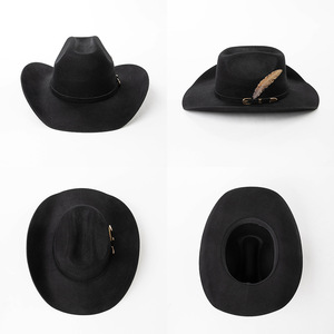 Cappello in Feltro di Lana Stile Cowboy con Decorazione a Foglia Metallica, Moda Casual Vendita Calda - Product Image 2