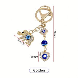 Vintage Style Animal Elephant Evil Eye <b>Bag</b> <b>Charm</b> Keychain Rhinestone Zinc Alloy Metal Ligweig Letterpress Printed Birthday - Product Image 2