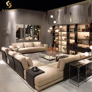 Sofá en forma de L, muebles de sala de estar, sofá de sección de cuero grande, conjunto de sofá de lujo de tamaño personalizado