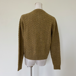 モンゴルファッションブラウン色女性用カーディガン分厚いケーブル<span class=keywords><strong>Merino</strong></span>ウールニットセーター - Product Image 2