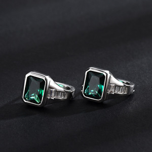 Clip-on Earrings Geometric Emerald Square Bezel Setting Party Jewelry for Men Women - Product Image 1