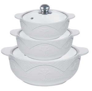 Assiettes de service <span class=keywords><strong>en</strong></span> céramique texturée de qualité supérieure, couleur blanc pur, comprenant trois marmites à soupe avec couvercle <span class=keywords><strong>en</strong></span> verre - Product Image 1