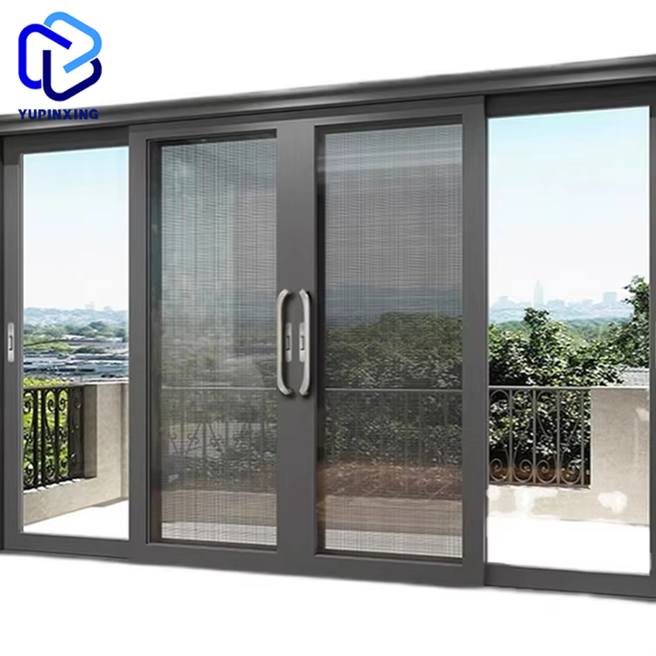 72 X 80 Patio 10 Foot Mosquito Net Security Auto Aluminum 8 ft Garden Glass Insulated Triple Screen Synchronized Sliding Door