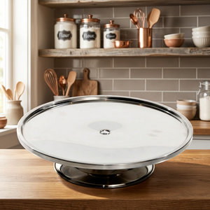 Plateau à gâteaux en acier inoxydable avec couvercle Plateau à gâteaux en gros Support à gâteaux basse avec forme ronde de couleur argentée - Product Image 1
