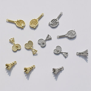 Tennis Racket And <b>Badminton</b> Shuttlecock Pendants Zinc Alloy Plated 10x16mm For Necklace Making Mixed Shapes GJ379 - Product Image 2