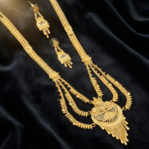 Wholesale 14K18K24K Micron Gold Rani Haar Necklaces Set Fashion Brass Gold Jewelry Set Floral Design <b>Bridal</b> Wedding Jewelry Set - Product Image 3