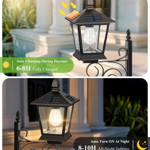 Lampadaire solaire d'extérieur avec <span class=keywords><strong>jardinière</strong></span> - Lumière de chemin LED vintage avec pot de fleurs pour la décoration de patio, de jardin et de cour - Product Image 4