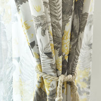 Tissu de rideau imprimé 100% polyester, motif feuille tropicale orchidée, style nordique, vente en gros