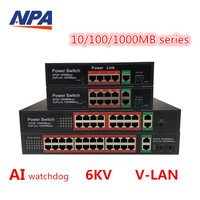 Switch POE de 4, 8, 16, 24 Puertos para Montaje en Rack, 48V 10/100MB, 2 Puertos Uplink 10/100/1000MB Gigabit, 250 Metros, para Cámaras IP, Directo de Fábrica