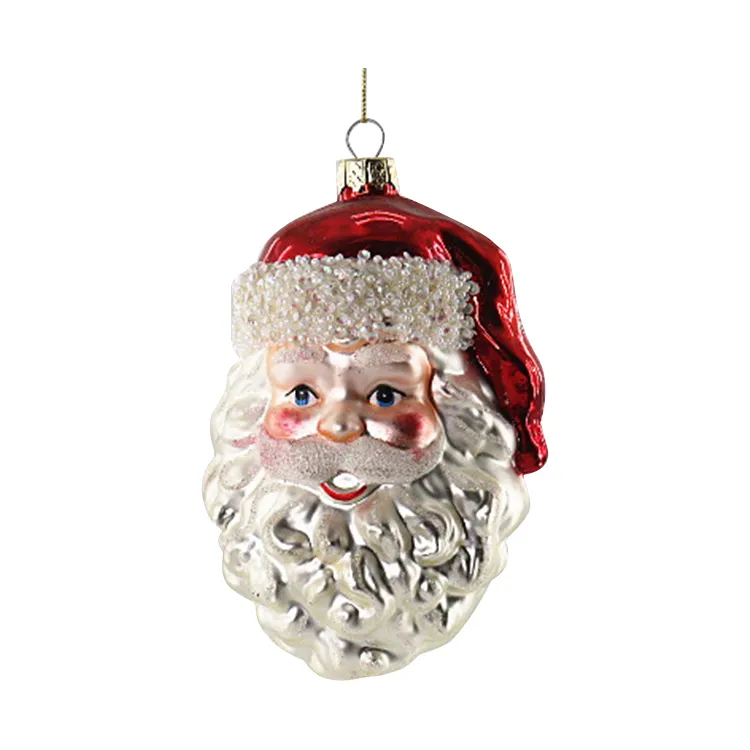 Hand Blown Transparent Round Glass Egg Santa Luxury Ornaments for Christmas Tree Hanging Decoration