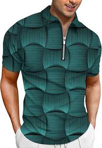Polo boutonné pour homme chemise de golf à manches courtes t-shirt polo décontracté imprimé coupe ajustée - Product Image 3