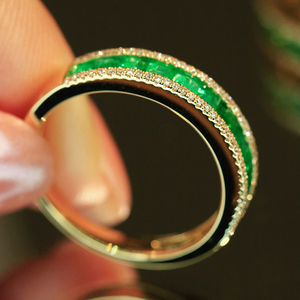 อาซูโอ 18K ทองคำแท้สีเหลืองเพชรแท้ธรรมชาติมรกตคุณภาพสูงสวมใส่ทุกวันแหวนของขวัญสำหรับสุภาพสตรีวันเกิดปาร์ตี้ Au750 - Product Image 2