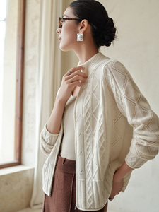 Cárdigan elegante de <span class=keywords><strong>punto</strong></span> con cremallera para <span class=keywords><strong>mujer</strong></span>, suéter de mezcla de lana de Cachemira con cuello levantado, <span class=keywords><strong>chaqueta</strong></span> para ropa informal y de oficina - Product Image 3