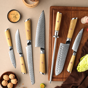 Bộ dao bếp Nhật Bản Grandsharp cán gỗ Oliver, thép Damascus AUS10, gồm dao đầu bếp, dao Santoku, dao đa năng, dao gọt, dao cắt bánh mì, dao cắt thịt bò - Product Image 3