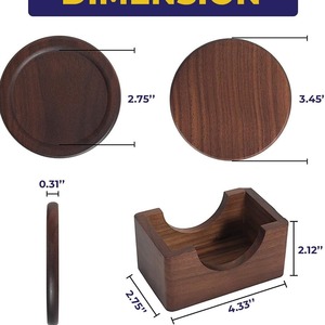 Ensemble de sous-verres en bois de noyer noir, 5 pièces avec support, sous-verres ronds pour café, sous-verres en bois isolants contre la chaleur - Product Image 3