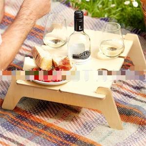 Mesa de picnic de vino portátil de bambú con plato de cama plegable para comida cocida plato de queso camping en la playa - Product Image 1