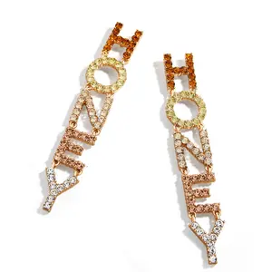 Fashion Letters Honey Pendant Dangle Earrings For Women Ladies Colorful Diamond Rhinestone Drop Earring Jewelry Factory Custom