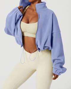 여성용 블레이저 숏 재킷 3D 패턴 따뜻한 겨울 긴 소매 버튼업 칼라 셰르파 크롭 코트 - Product Image 5