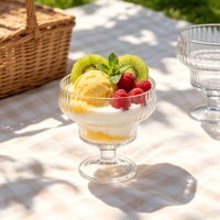 Bol de service à pied en cristal facetté de 280 ml, motif diamanté, tige perlée. Style bohème, sans danger pour les aliments, pour desserts/fruits. Accueil